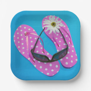 Assiettes En Carton Lunettes De Soleil Sur Polka Dot Flip-flops