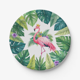 Assiettes En Carton Lush Leafy Couronne Élégante de Flamant Rose Tro