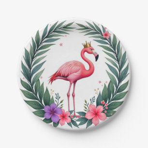 Assiettes En Carton Lush Leafy Couronne Élégante de Flamant Rose Tro