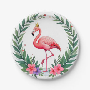 Assiettes En Carton Lush Leafy Couronne Élégante de Flamant Rose Tro