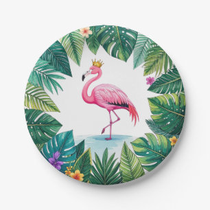 Assiettes En Carton Lush Leafy Couronne Élégante de Flamant Rose Tro
