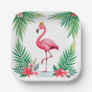 Assiettes En Carton Lush Leafy Couronne Élégante de Flamant Rose Tro