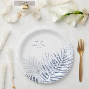 Assiettes En Carton Lush Palm Leaf Mariage Blue/Wht ID956