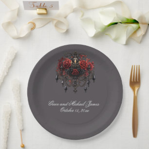 Assiettes En Carton Lustre gothique noir complexe avec Rose