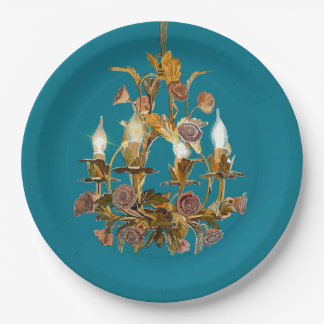 Assiettes En Carton Lustres Floraux Luxueux Luminaires-Turquoise