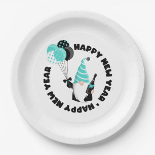 Assiettes En Carton Lutin sarcelle et noir célébrant le Nouvel An