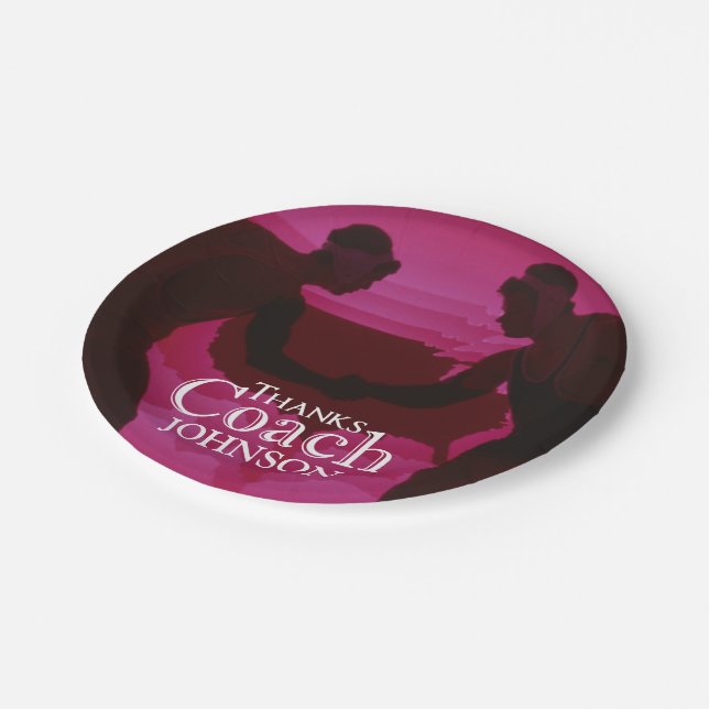 Assiettes En Carton Lutte Merci Entraîneur Silhouette Rouge (Angle)