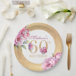 Assiettes En Carton Luxe Custom 60e anniversaire Peonies Parties scint