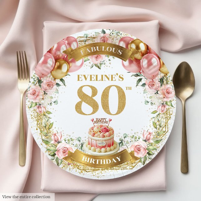 Assiettes En Carton Luxe Gold Numéro 80e Plaques papier d'anniversaire (Luxe Gold Number 80th Birthday Paper Plates)