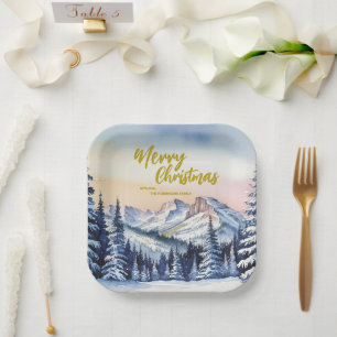 Assiettes En Carton Luxe Merry xmas arbres forêt Gold script Holiday