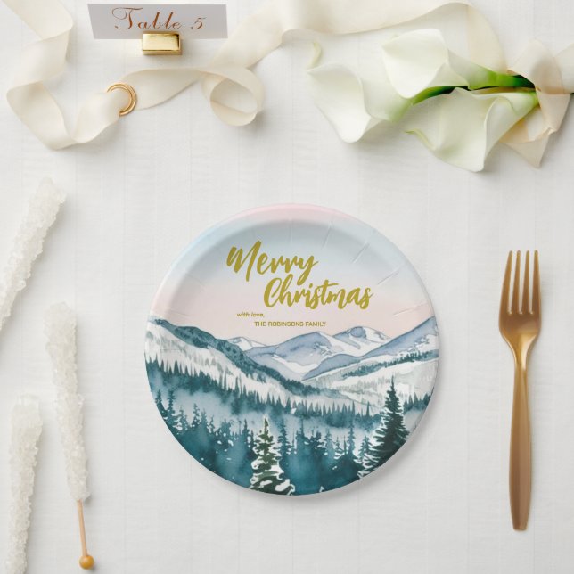 Assiettes En Carton Luxe Merry xmas arbres forêt Gold script Holiday (Mariage)