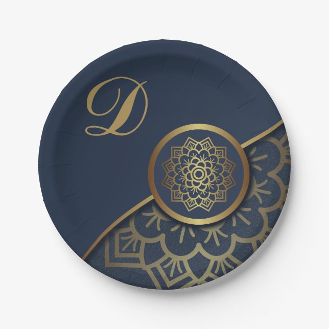 Assiettes En Carton Luxe personnalisé Mandala Art Blue (Devant)