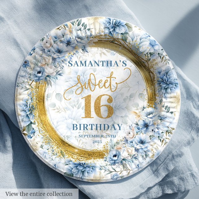 Assiettes En Carton Luxe Sweet 16 Plaques de table de Parties scintill (Luxe Sweet 16 Dusty Blue Gold Glitter Table Plates

)