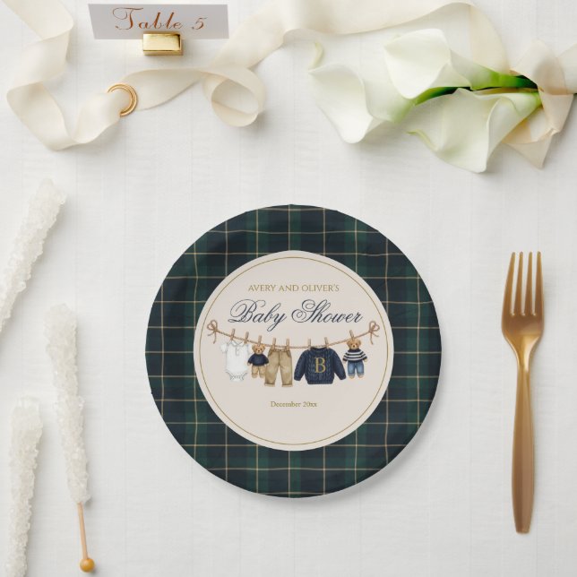Assiettes En Carton Luxsary Teddy Bear Plaid Baby Shower Paper Plate (Mariage)