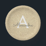 Assiettes En Carton Luxueuse Fête d'Anniversaire à Monogramme Pailleté<br><div class="desc">Élégantes Assiettes de Fête d'Anniversaire ou de l'Enterrement de Vie de Jeune Fille en Faux Pailleté Or et Scintillant Luxueux. Ces Assiettes de Mariage,  de Réception de Mariage ou de Fête d'Anniversaire peuvent être personnalisées pour inclure votre initiale et prénom. Veuillez contacter le concepteur pour des articles assortis personnalisés.</div>