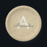 Assiettes En Carton Luxueuse Fête d'Anniversaire avec Monogramme Paill<br><div class="desc">Élégantes Assiettes de Fête d'Anniversaire ou de l'Enterrement de Vie de Jeune Fille en Faux Paillets et Or. Ces assiettes de Mariage,  de Réception de Mariage ou de Fête d'Anniversaire peuvent être personnalisées pour inclure vos initiales et prénom. Veuillez contacter le concepteur pour des articles assortis personnalisés.</div>