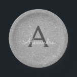 Assiettes En Carton Luxueux Anniversaire Monogramme Pailleté et Scinti<br><div class="desc">Luxueux Assiettes de Fête d'Anniversaire ou de Bachelorette Pailletées et Scintillantes Argentées. Ces assiettes de Mariage,  de Réception de Mariage ou de Fête d'Anniversaire peuvent être personnalisées pour inclure votre initiale et votre prénom. Veuillez contacter le concepteur pour des articles assortis personnalisés.</div>