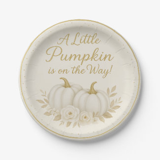 Assiettes En Carton Luxury White & Gold Pumpkin Baby Shower Paper Plat