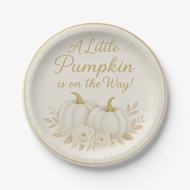Assiettes En Carton Luxury White & Gold Pumpkin Baby Shower Paper Plat (Devant)