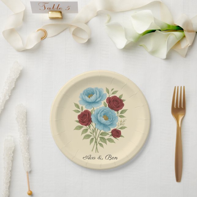 Assiettes En Carton Lyons Blue Peony et Fig Purple Rose Mariage (Mariage)