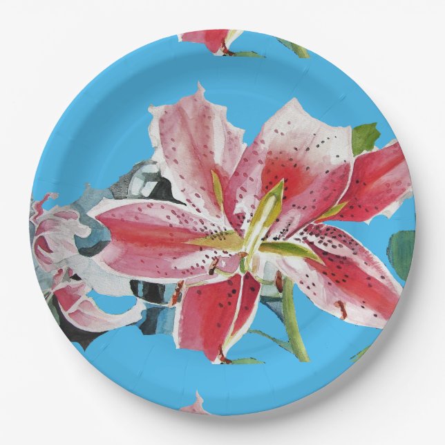 Assiettes En Carton Lys bleu Lily Floral fleurs Plaque papier (Devant)