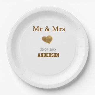 Assiettes En Carton M. et Mme ajoutent un nom de famille cœur paillett