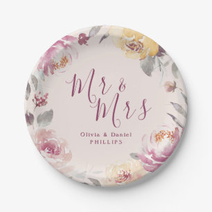 Assiettes En Carton M. & Mme Romantic garden mariage floral aquarelle