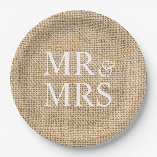 Assiettes En Carton M. & Mme Rustic Burlap Mariage Simple (Devant)