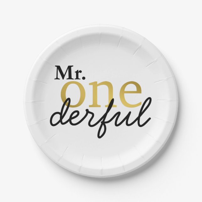 Assiettes En Carton M. Onederful Black and Gold Party Plaques (Devant)