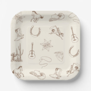 Assiettes En Carton Ma première plaque de papier Rodeo Western Cowboy