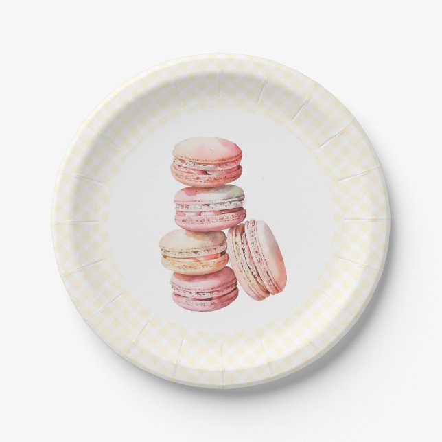 Assiettes En Carton Macaron Aquarelle rose (Devant)