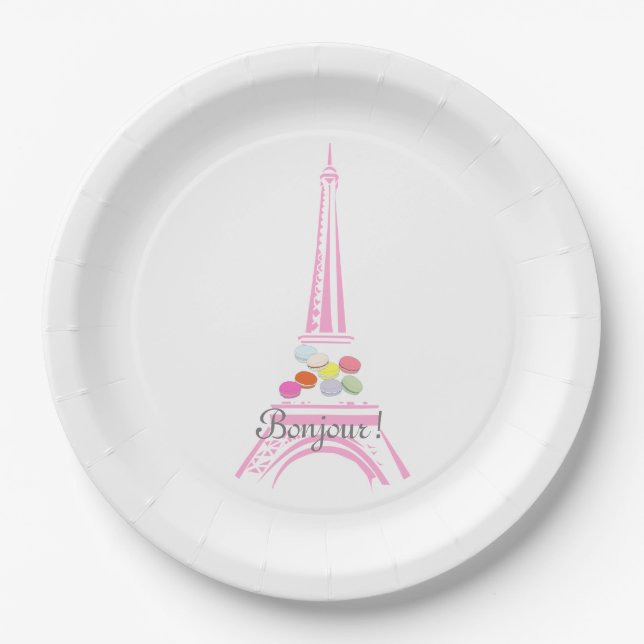 Assiettes En Carton Macaron français de Paris Tour Eiffel (Devant)