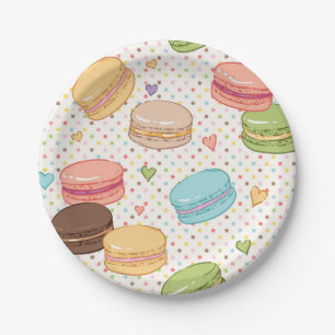 Assiettes En Carton Macaron, multicolore, pois, coeur, motif, amusemen