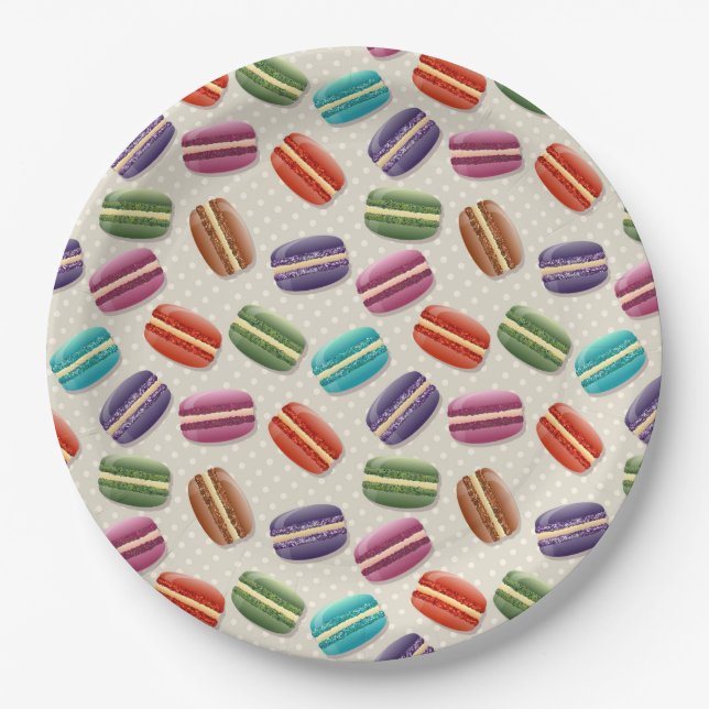 Assiettes En Carton Macarons colorés mignons Motif avec Pois (Devant)