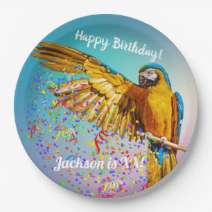 Assiettes En Carton Macaw bleu et jaune lance ConfettiPapier Pla
