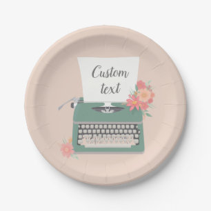 Assiettes En Carton Machine à écrire et fleurs vintages rétro et papie