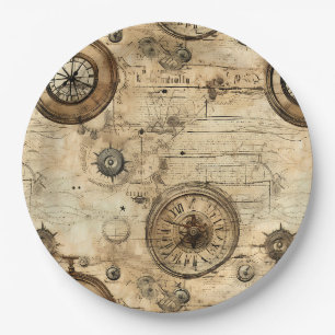 Assiettes En Carton Machinerie Steampunk Victorienne Brun Sépia
