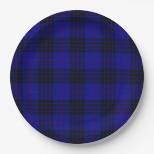 Assiettes En Carton MacKay tartan bleu noir plaid
