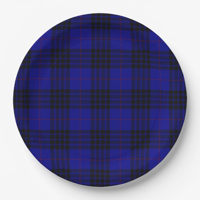 Assiettes En Carton MacKay tartan bleu noir plaid (Devant)