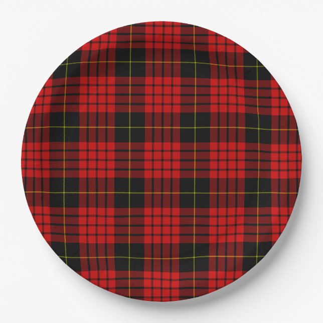 Assiettes En Carton MacQueen Tartan rouge et noir plaid (Devant)