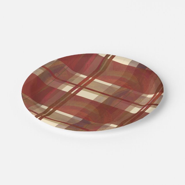 Assiettes En Carton Madras Plaid Fall Red (Angle)