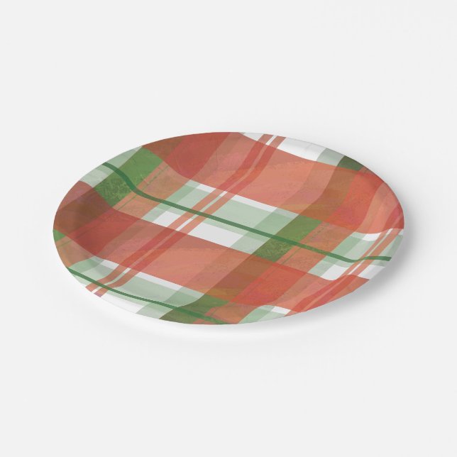 Assiettes En Carton Madras Plaid Noël (Angle)
