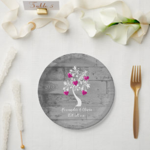 Assiettes En Carton Magenta Arbre des Coeurs Plaque de papier Mariage