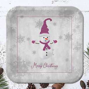 Assiettes En Carton Magenta Cute Plaque en papier Snowman
