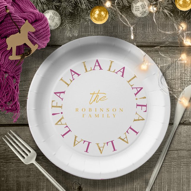 Assiettes En Carton Magenta Gold Christmas Fa La La ID1009 (Créateur téléchargé)