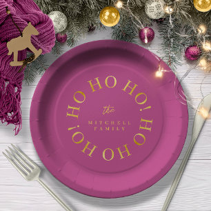 Assiettes En Carton Magenta Gold Christmas Ho Ho Ho ID1009