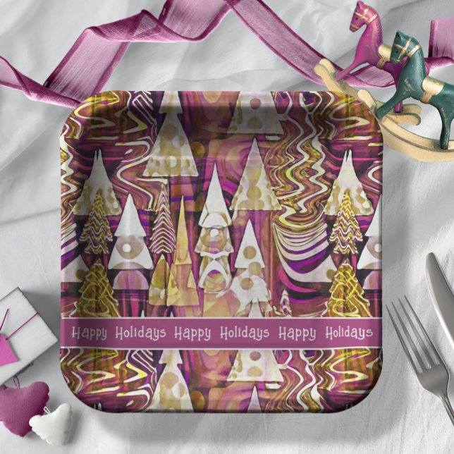 Assiettes En Carton Magenta Gold Noël Joyeux Motif#25 ID1009 (Créateur téléchargé)