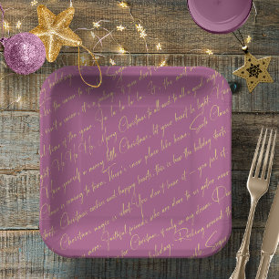 Assiettes En Carton Magenta Gold Typographie Motif36 ID1009