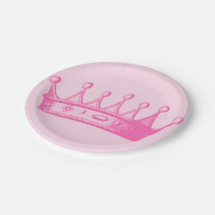 Assiettes En Carton Magenta Princess Crown sur Arrière - plan rose