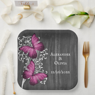 Assiettes En Carton Magenta Rustic Butterfly Wedding shower